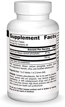 Source Naturals DLPA DL-Phenylalanine 375 mg Supplement That Supports an Alert State - 60 Tablets