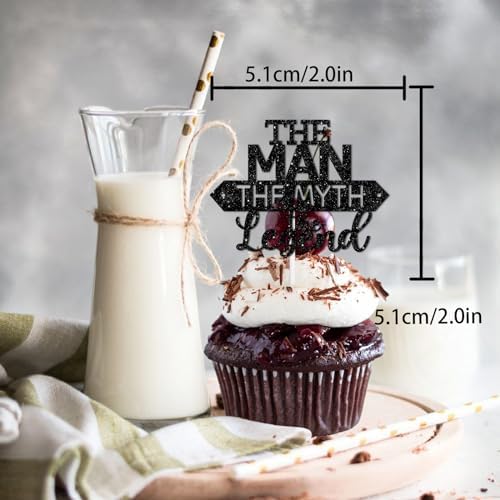 Black Glitter Cupcake Topper The Man The Myth The Legend Theme Decor Supplies Male Daddy Father's Day Happy Birthday Party Decorations set 18pcs