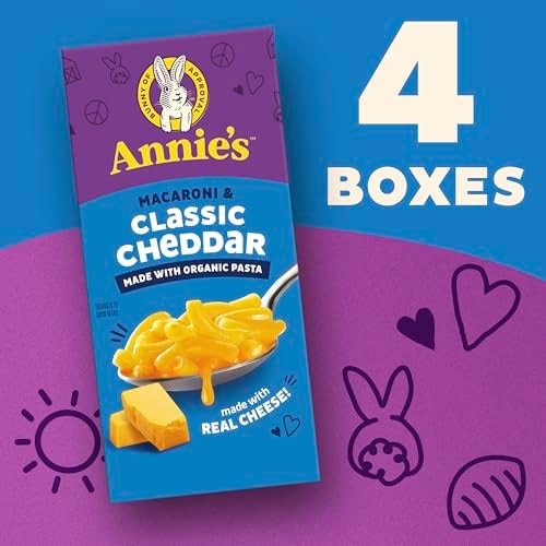 Annie's Macaroni and Classic Cheddar, Made with Organic Pasta and Real Cheese, 4 Ct, 24 oz