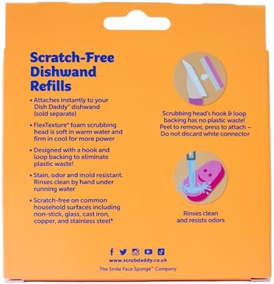 Scrub Daddy Dish Wand Scrubbing Brush Replacement Heads, Soap Dispensing Brushes, Texture Changing Washing Up Sponges, Detachable Dish Daddy Head Sponge Refills, Pink 2 Pack