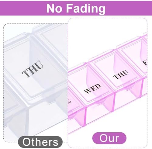 WLLHYF 4 Pack Weekly Pill Organizer, Portable Pill Box 7 Day Pill Cases Travel Medicine Organizer for Vitamins, Supplements and Medications