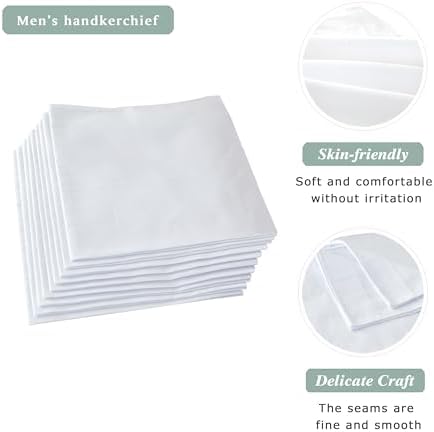 RDS HANKYTEX Men's Handkerchiefs,100% Soft Cotton,White Hankie Pack of 12 Pieces