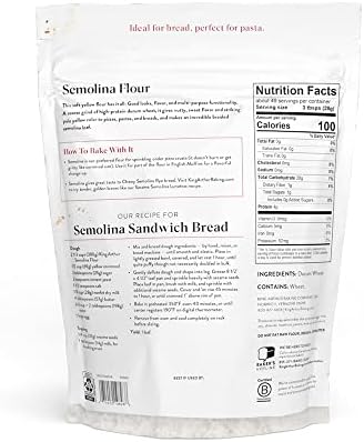 King Arthur Premium Semolina Flour: Coarse Ground, High Protein Durum Wheat Perfect Pasta, Pizza, Bread Making - Kosher, 3 lbs Resealable Bag, USA-Grown Wheat, Versatile Baking Ingredient (Pack of 2)