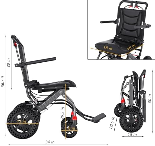 (18" Wide Seat) Lightweight Ergonomic Transport Wheelchair for Seniors and Adults, Portable Foldable Transit Travel Wheelchairs All Terrain