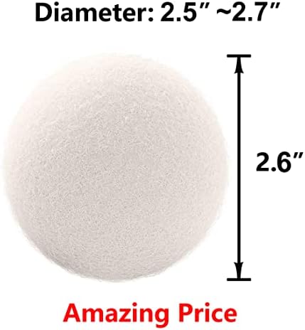 Wool Dryer Balls 6-Pack, Drying Balls for Laundry,Reusable As Natural Fabric Softener, Reduce Clothing Wrinkles, Drying Clothes Faster Eco-Friendly