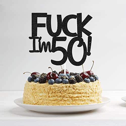 Funny Happy 50 Birthday Cake Topper - Black Glitter Men 50th Birthday Cake Topper - 50th Cake Topper for Women Birthday Party Decoration
