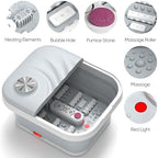 LUBBYGIM New Collapsible Foot Spa Bath with Heat, Foldable Foot Bath Massager with Bubble, Red Light, 6 Shiatsu Massage Rollers, Foot Soaking Tub with Temperature Control for Soft Feet & Relax(Gray)