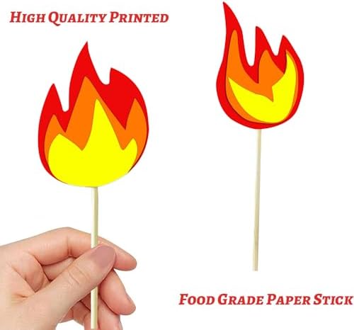25PCS Fire Cake Decorations Fire Cake Topper Cupcake Toppers for Fire Truck Firefighter Birthday Party Decorations