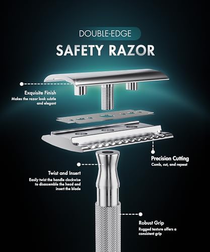 Utopia Care Double Edge Safety Razor for Men & Women with 10 Premium Stainless Steel Blade Refills, Reusable Single Blade Razor, Silver