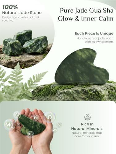 Rena Chris Gua Sha Facial Tools, Natural Jade Stone Guasha Tool for Face Massage - Face Sculpting Tool for Jawline Sculpting, Puffiness Reduction and Skincare Routine with Travel Pouch