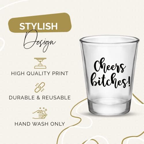 Cheers Bitches Shot Glasses – 12 PCS 1.75oz Each - Girls Night, Bachelorette Decorations, Ladies Night Favors, and Bridesmaid Party Supplies - Bachelorette Party Shot Glasses