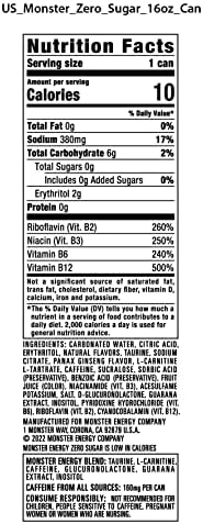 Monster Energy Zero Sugar, Low Calorie Energy Drink, 16 Ounce, 4 Pack