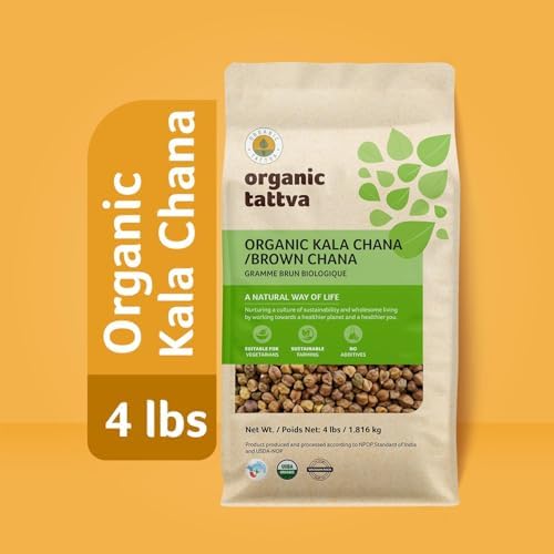 Organic Tattva Kala Chana Whole (4 lbs) - Organic Black Chickpeas - Unpolished Brown Chick Peas - Rich in Protein - Gluten Free - No Addtitives - USDA Certified