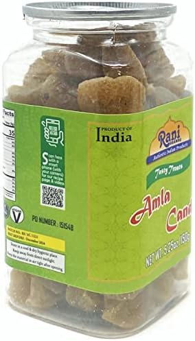 Rani Amla Candy 5.25oz (150g) Vacuum Sealed, Easy Open Top, Resealable Container ~ Indian Tasty Treats | Vegan | Gluten Friendly | NON-GMO | Indian Origin