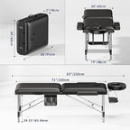 Brelley Massage Table Portable, 2-Fold Lash Bed with Side Pocket, Adjustable Height, Sturdy Aluminum Frame, Esthetician Spa Facial Tattoo Bed with Face Cradle & Carrying Bag, Black