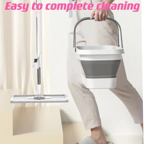 Large Flat Mop and Scalable Bucket with Wheels，360° Rotating Microfiber Dust ，Mop with Dewatering Scraper，54" Adjustable Stainless Steel (1 Mop + 4 Microfiber Pads + 1 Bucket)