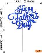 Rsstarxi 1 Pack Happy Father's Day Cake Topper with Dark Blue Glitter Moustache Love Father Super Dad Cake Pick Best Day Ever Cake Decorations for Happy Father's Day Theme Dad Birthday Party Supplies