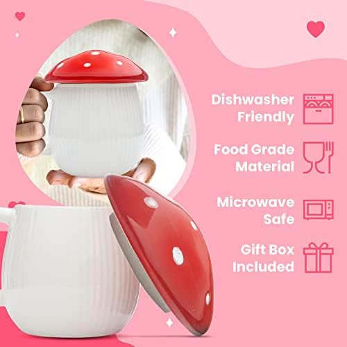 Mushroom Mug With Lid & Gift Box, Toxin Free Heat Retaining Decor Cup Cute Gifts for Women Fly Agaric Mushroom Stuff