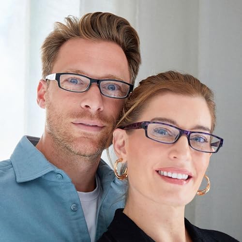 OPULIZE ACE Reading Glasses for Women Men, Lightweight Comfortable Narrow Rectangular Frame with Spring Hinges, Scratch Resistant, Black Brown Blue Green Grey +1.50 (Pack of 6)