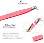 LASHORAA Lash Tweezers Set for Eyelash Extensions - 3 Piece Precision Fiber Tip Diamond Grip, Volume, L-Shape Boot, 90 Degree Tweezers - Includes Leather Case for Classic Lashes & Premade Fans