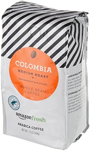 Amazon Fresh Colombia Whole Bean Coffee, Medium Roast, 12 Ounce (Pack of 3)