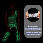Hercicy 3 Pcs Glow in the Dark Fishnet Stockings Luminous Bodysuit Leggings Glowing Fishnet Socks for Women Glowing Party(Classic Style)