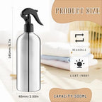 3 Pack Aluminum Spray Bottles with Adjustable Nozzle 500ml/17oz Silver Metal Fine Mist Atomizer Refillable Sprayer for Hairdressing Watering Plants Cleaning Cooking