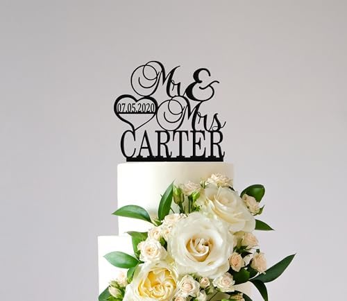 Mr and Mrs Cake Topper for wedding, Last name and date topper, Personalized cake topper, rustic toppers for cake, Wooden Bride & Groom Mr Mrs Heart Customized Wedding topper