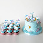 JOYMEMO 36 Pcs Dolphin Theme Cupcake Toppers Pink Blue Purple - Under The Sea Birthday Cake Decorations for Boys Girls, Double Sided Dolphin Ocean Animal Theme Party Supplies