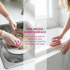Multifunctional Cleaning Brush with Handle, Thick Sponge Scrubber for Kitchen, Bathroom, Bathtub, Sink & Floor, 1 Pack (Pink)