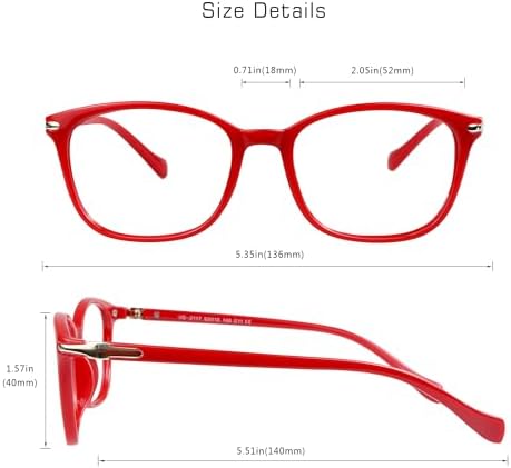 VisionGlobal Blue Light Blocking Glasses for Women Men, Square Frame Computer Reading Glasses(Red,+1.50 Magnification)