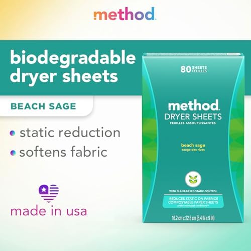 Method Dryer Sheets, Beach Sage, 80 Count