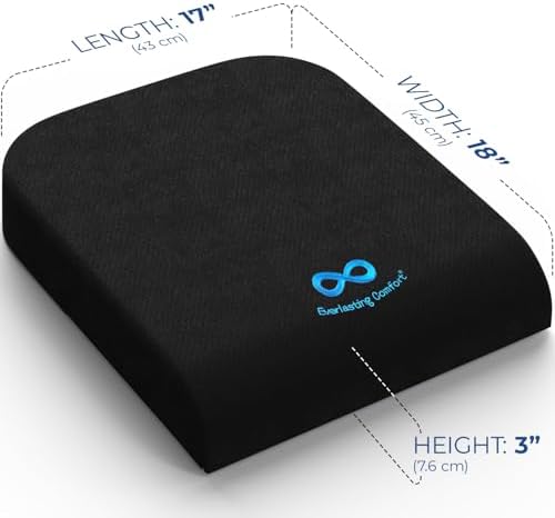 Everlasting Comfort Memory Foam Seat Cushion for Chair - Wheelchair Cushions for Tailbone Relief - Chair Cushion Covers for Pressure Sores - Ventilated Gel Seat Cushion for Chair, Seniors, & Adults