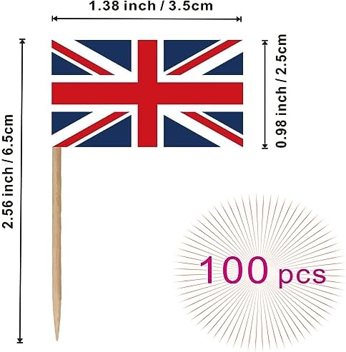 United Kingdom UK British Toothpick Flag Union Jack National Small Mini Cocktail Fruit Cupcakes Toppers Food Stick Flags Decorations,100 Pack