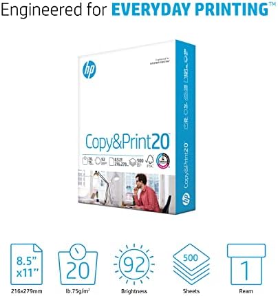HP Printer Paper | 8.5 x 11 Paper | Copy &Print 20 lb | 1 Ream Case - 500 Sheets| 92 Bright | FSC Certified | 200060