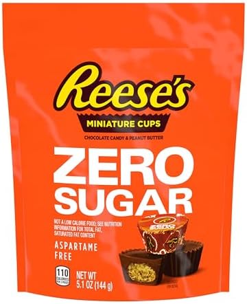 REESE'S Zero Sugar Miniatures Chocolate Peanut Butter Cups, Candy Bag, 5.1 oz