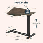Adjustable Overbed Bedside Table with Wheels, Pneumatic Tilting Desktop Mobile Standing Desk, Rolling Laptop Desk for Bed, Sofa, or Hospital Use, (31.6" W x 15.7" D, Mahogany)