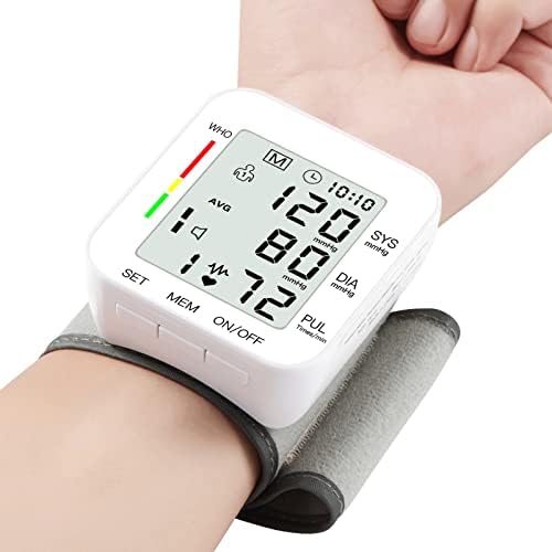 MMIZOO Wrist Blood Pressure Monitor Large LCD Display BP Machine Adjustable Cuff 5.31-7.68 inch Automatic 99x2 Sets Memory with Carrying Case for Home Use (White)