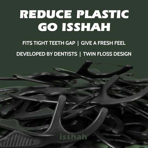 Natural Dental Floss Picks (300 Count) - Kraft Paper Box Packaging, Plant Based, PETA Approved Vegan, Eco Friendly, Sustainable Dental Flossers - Twin Floss (Charcoal)
