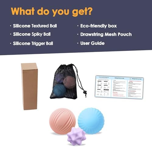 Silicone Massage Ball Set for Myofascial Release, Trigger Point & Deep Tissue Therapy - Lacrosse Massage Balls for Muscle Knots, Plantar Fasciitis and Muscle Soreness Relief (3 Pack)