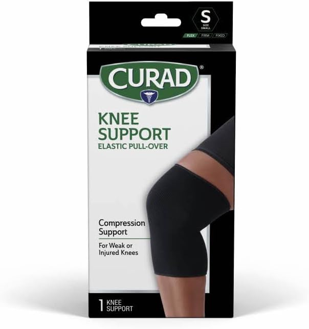 CURAD Knee Support for Men & Women, Elastic, Pull-Over, Knee Brace for Running Knee Pain, Workout Sports Knee Brace, Black, Small