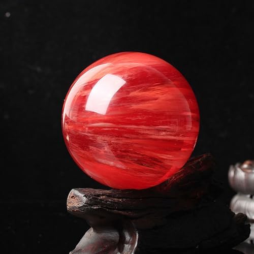 Red Crystal Ball with Stand Smelting Quartz Gemstone Sphere for Feng Shui Divination Home Decoration Gift,1.2in(3cm)