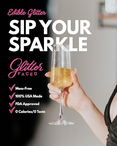 Glitter Faced Shimmer Edible Glitter for Drinks – 0 Calories, No Taste, 30ml Luster Dust for Sparkling Holiday Cocktails, Parties & Events – Made in USA - Shimmer