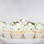 48 Pack Edible Sunflowers Thank You Cupcake Toppers Wafer Paper Floral Thank You Cupcake Picks Greenery Frames Wedding Baby Shower Thank You Cake Decor for Wedding Party Cake Decor Supplies