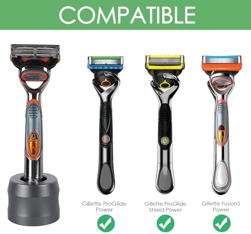 Linkidea 2 Pack Aluminum Alloy Razor Stand, Opening Dia 0.86" (22mm) Men's Shaving Stand for Bathroom Countertops, Compatible with Fusion 5 Power, ProGlide Shield Power (Grey)