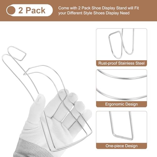 uxcell 2Pcs Shoe Display Stand, Stainless Steel High Heel Shoe Display Stand, Rust-proof Sandals Shoe Support Rack Holder Forms Inserts for Shoe Store Retail Home, Silver