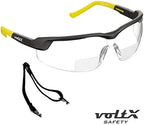 voltX GT ADJUSTABLE Bifocal Reading Safety Glasses (Clear Lens +2.5), ANSI Z87.1+ & CE EN166FT, Anti fog coated, UV400 Lens, Tilt & length adjustable earstems, clip on safety cord.