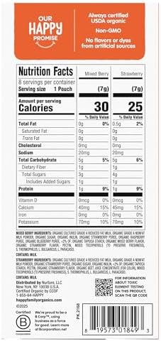 Happy Baby Organics Yogis Freeze-Dried Yogurt and Fruit Snacks, Crawling Baby Snacks, Mixed Berry and Strawberry, Variety Pack, 0.25 oz, 4 Boxes of 8 Pouches (32 Total Pouches)
