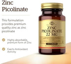 Solgar Zinc Picolinate 22 mg, 100 Tablets - Promotes Healthy Skin - Supports Immune System, Normal Taste & Vision - Antioxidant – Non-GMO, Vegan, Gluten Free, Kosher - 100 Servings