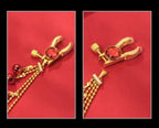 QLXSTM Tassel Rhinestone Nipple Clamps with Multiple Bells and Chains - Adjustable, Non-Piercing Metal Stimulator Nipple Clips Adult Toys, Perfect for Women & Couples (RED)